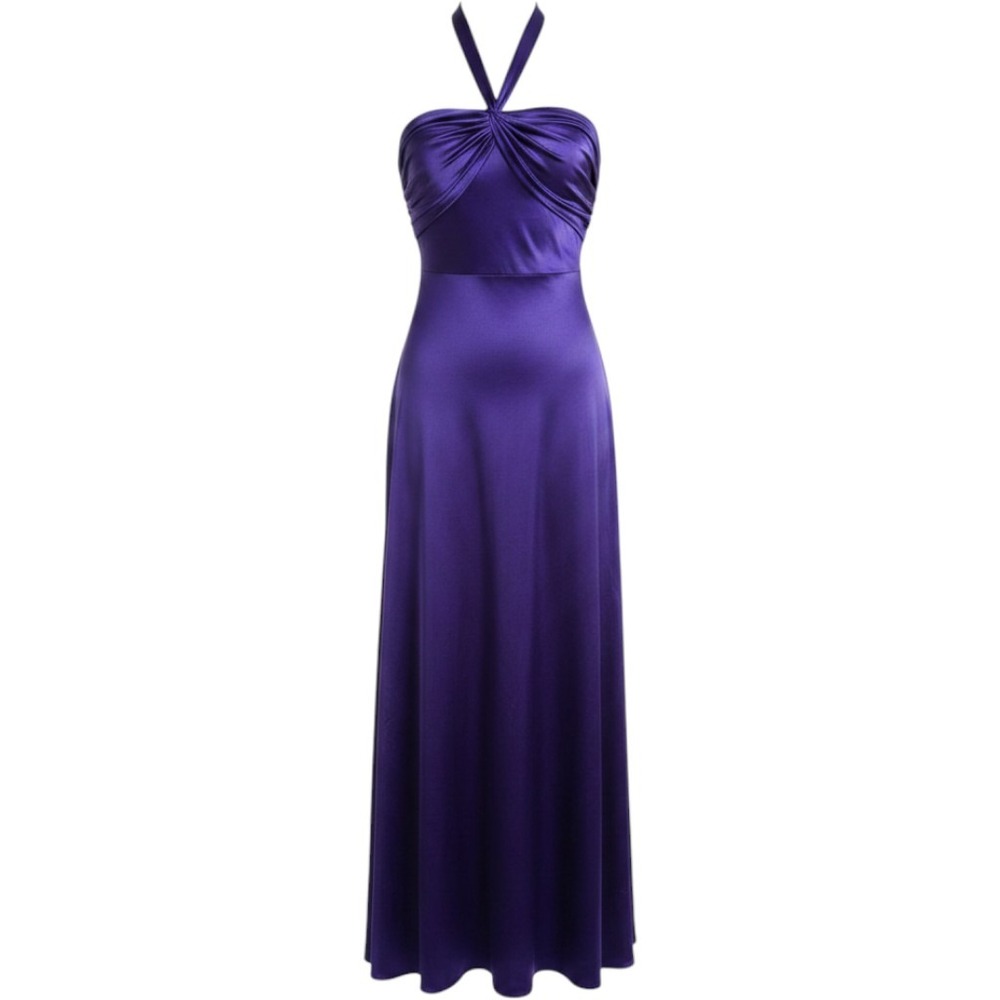 Xscape by Joanna Chen Purple Satin Halter Evening Gown Formal Dress Size 8